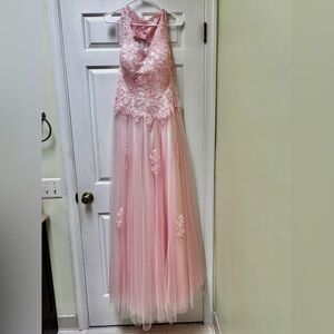 Elegant Pink Lace Prom Formal Dress
